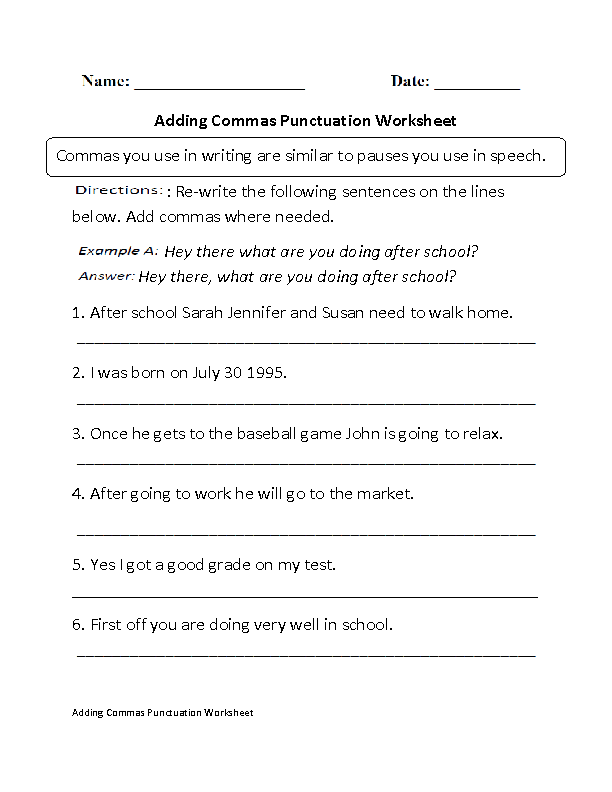 Comma Punctuation Worksheets Image