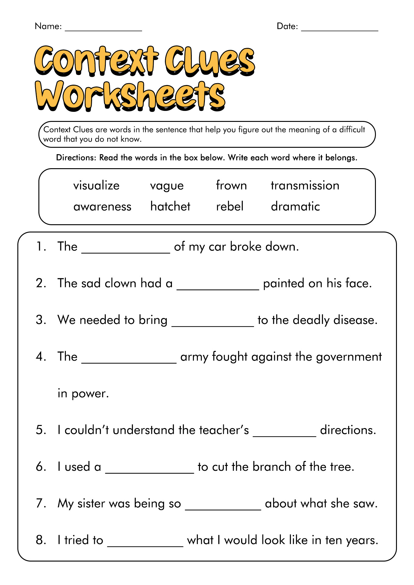 Context Clues Worksheets Image