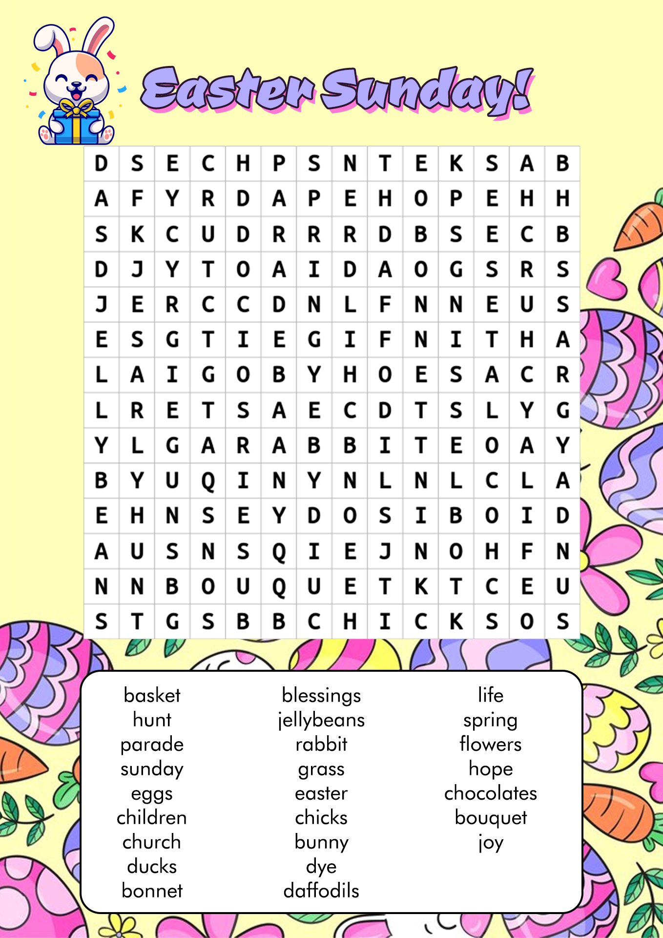Easter Activity Sunday School Word Search
