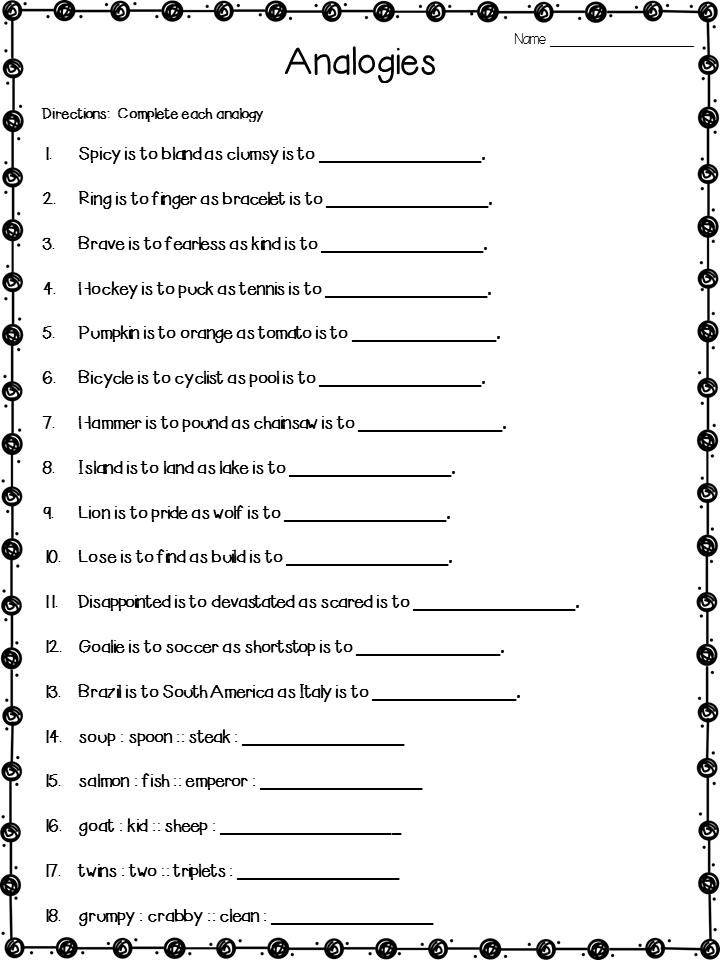 Elementary Analogies Worksheets Image