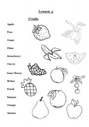 English Printable Worksheets Fruits Image
