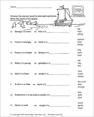 Free Analogies Worksheets for 3rd Grade Image