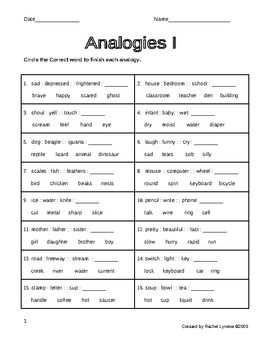 Free Printable Analogy Worksheets Image