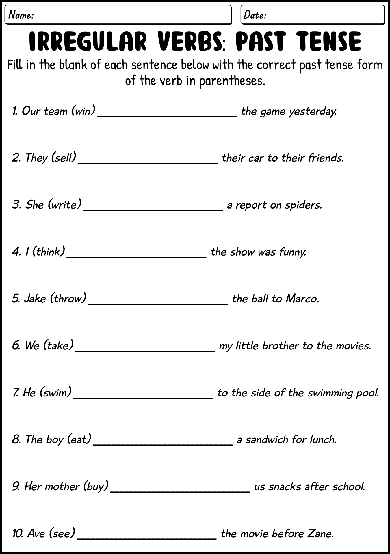 Verb Worksheets For Grade 4 Pdf