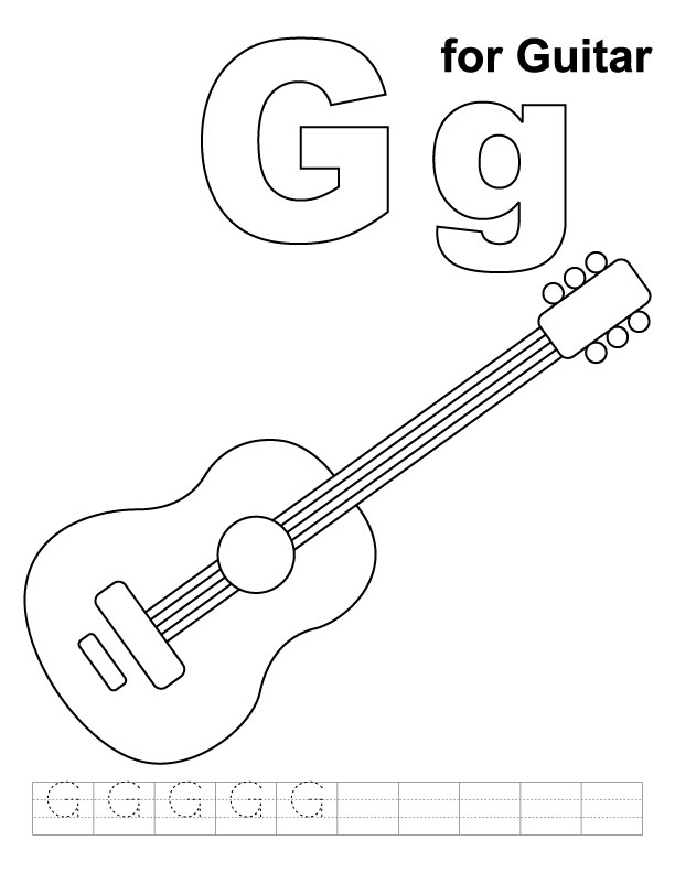 G Is for Guitar Printable Coloring Pages Image
