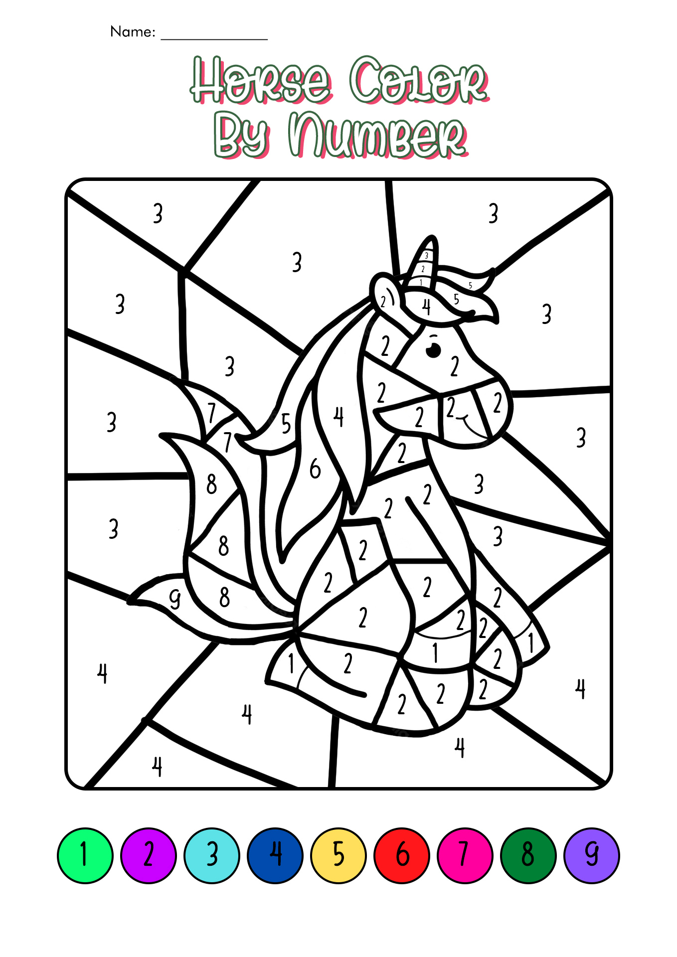 Horse Color by Number Coloring Pages for Adults