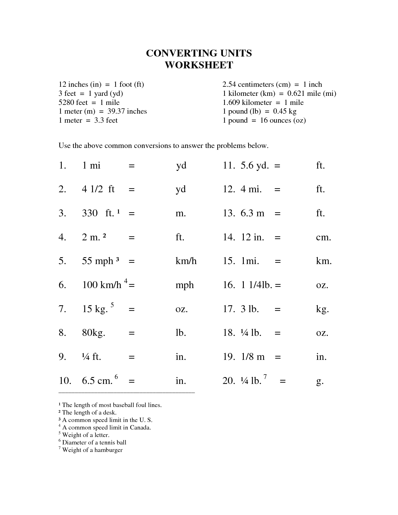 Inches Feet Yards Conversion Worksheet Image