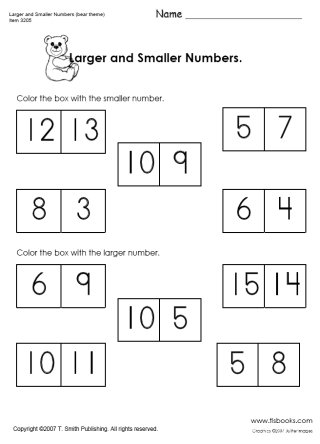 Larger and Smaller Numbers Worksheets Image