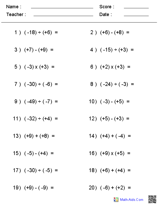 Math Word Problem Worksheets Integers