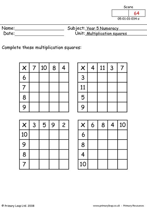 Multiplication Puzzle Worksheets Square Image