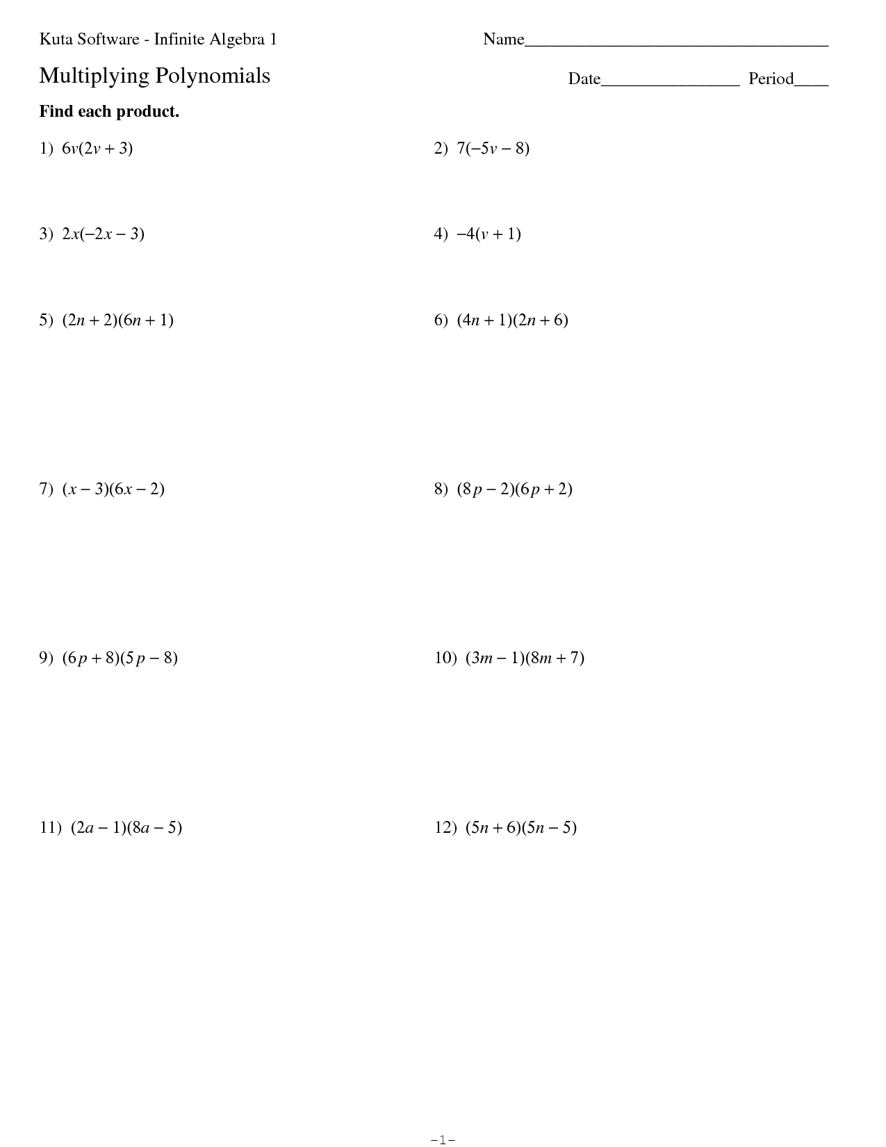 Multiplying Polynomials Coloring Activity Answer Key