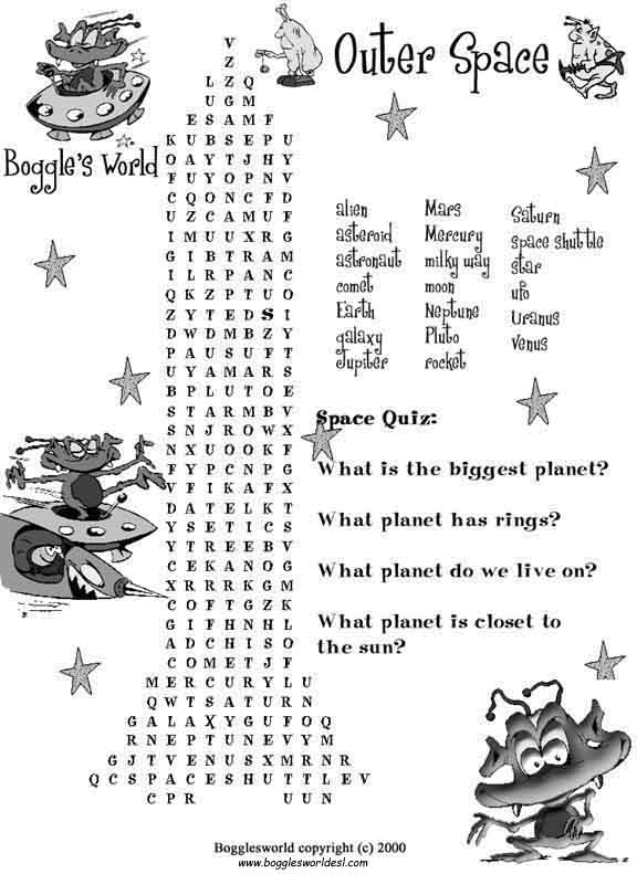 Space Word Search Worksheet