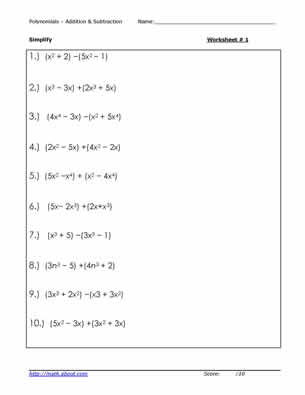 Polynomial Practice Worksheets with Answers Image