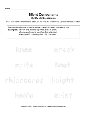 Silent Consonant Worksheets Image