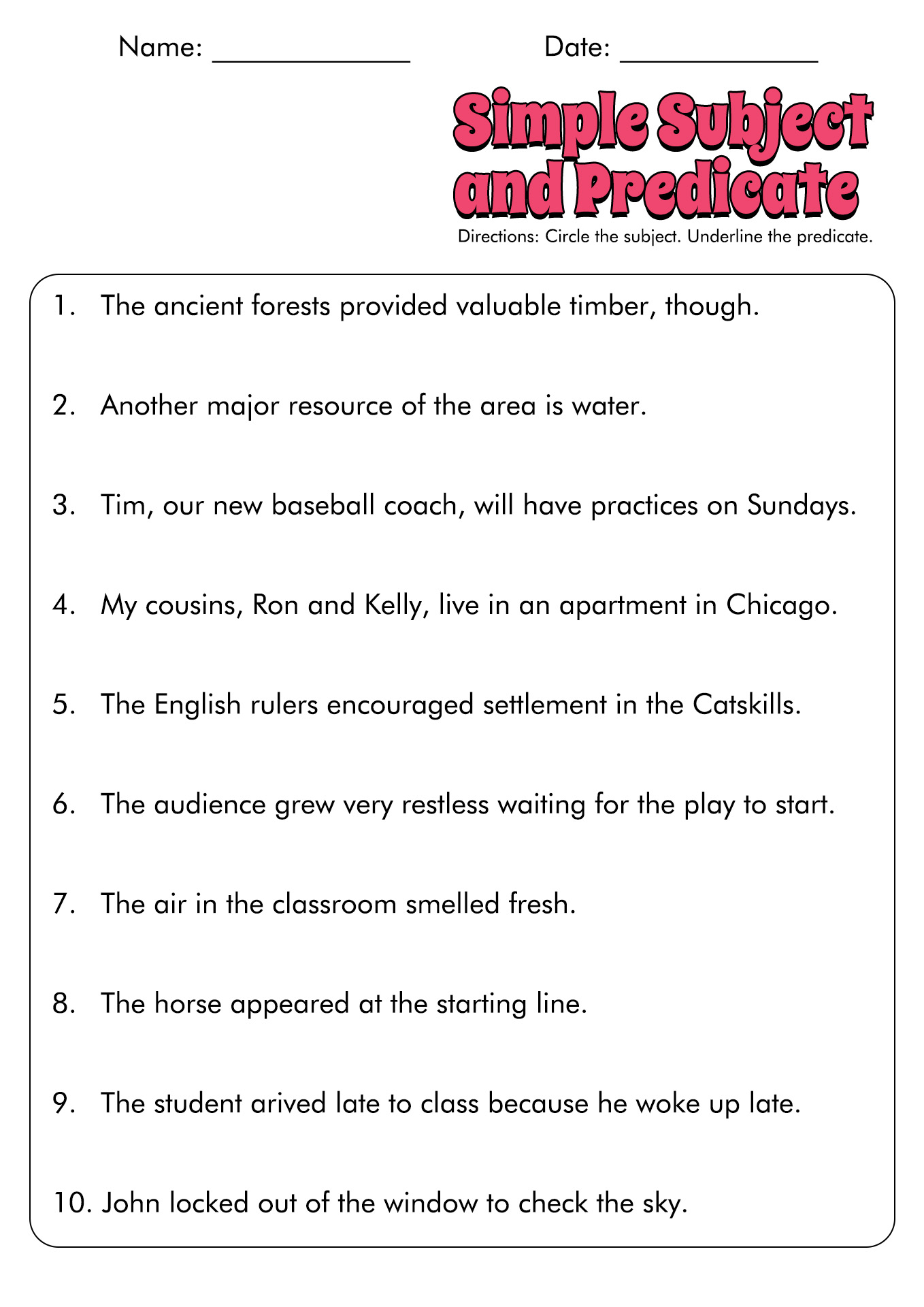 16 Subject And Predicate Worksheets Free PDF At Worksheeto