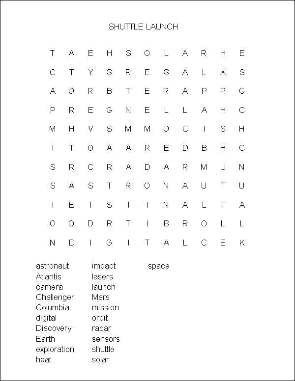 Space Word Search Printable for Kids Image