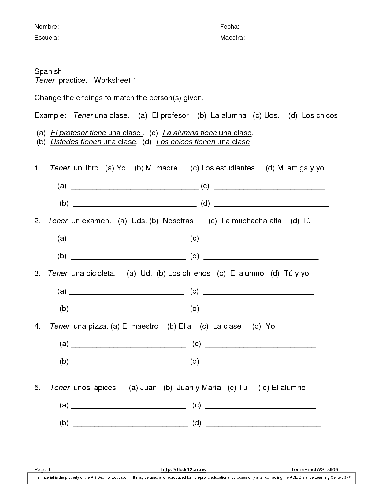 15 Spanish 1 Worksheets