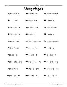 Subtracting Integers Worksheet and Answers