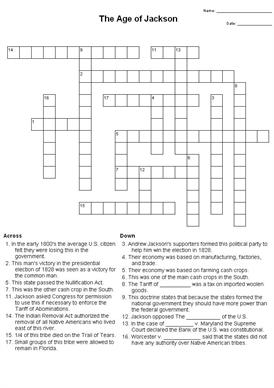 The Age of Andrew Jackson Worksheet Crossword Answers Image