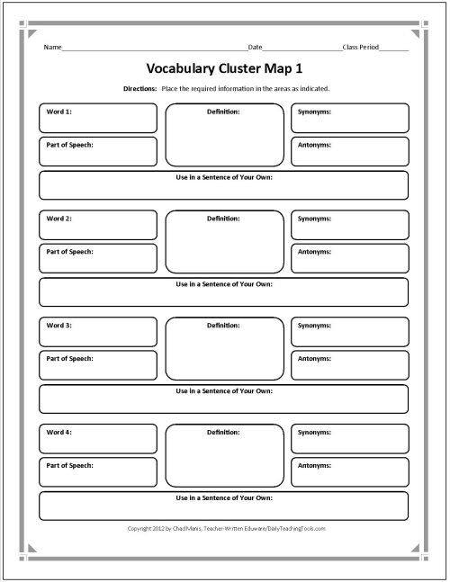 Vocabulary Graphic Organizers PDF Image