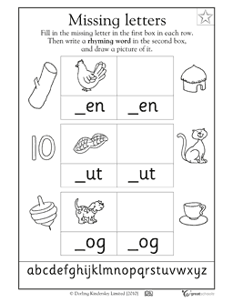 Words in Missing Letters Worksheet for Kindergarten Image