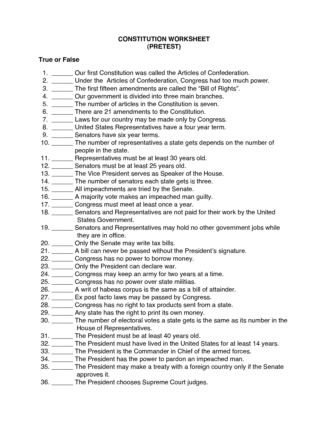 Worksheets Constitution Amendments PDF Image