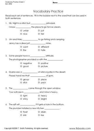 3rd Grade Reading Vocabulary Worksheets Image