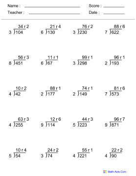 5th Grade Math Long Division Worksheets Image
