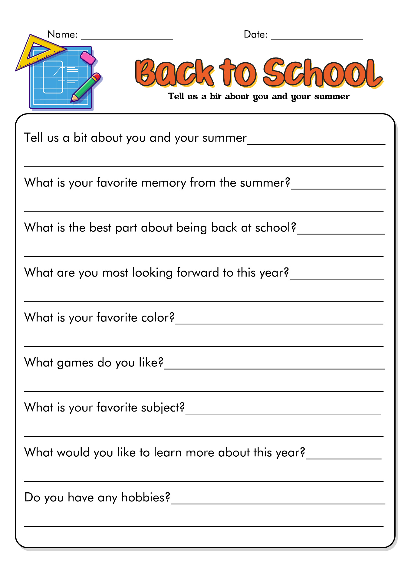Back to School Fun Worksheets Image