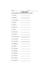 Base and Root Words Worksheet