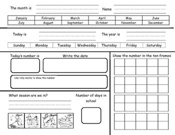 Blank Kindergarten Calendar Math Journal Image