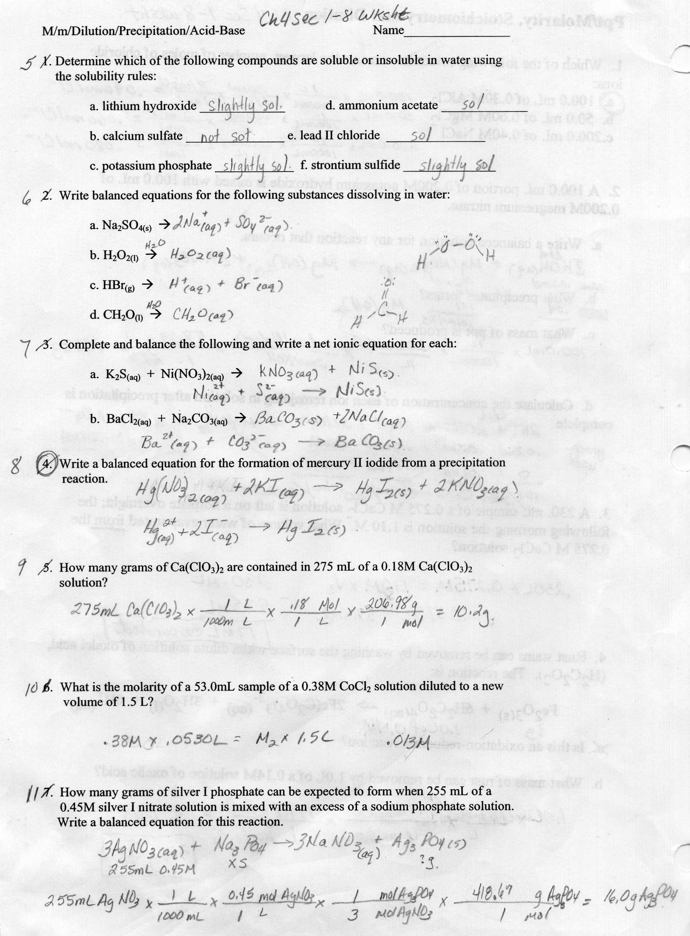 Mole Ratio 3 Page 10 Questions Worksheet Answers