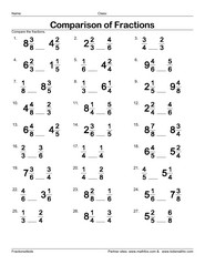 Comparing Mixed Fractions Worksheets Image