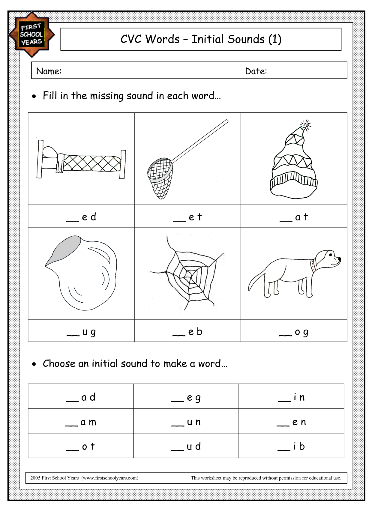 CVC Words Initial Sound Worksheet Image