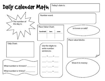 Daily Math Calendar Worksheet Image