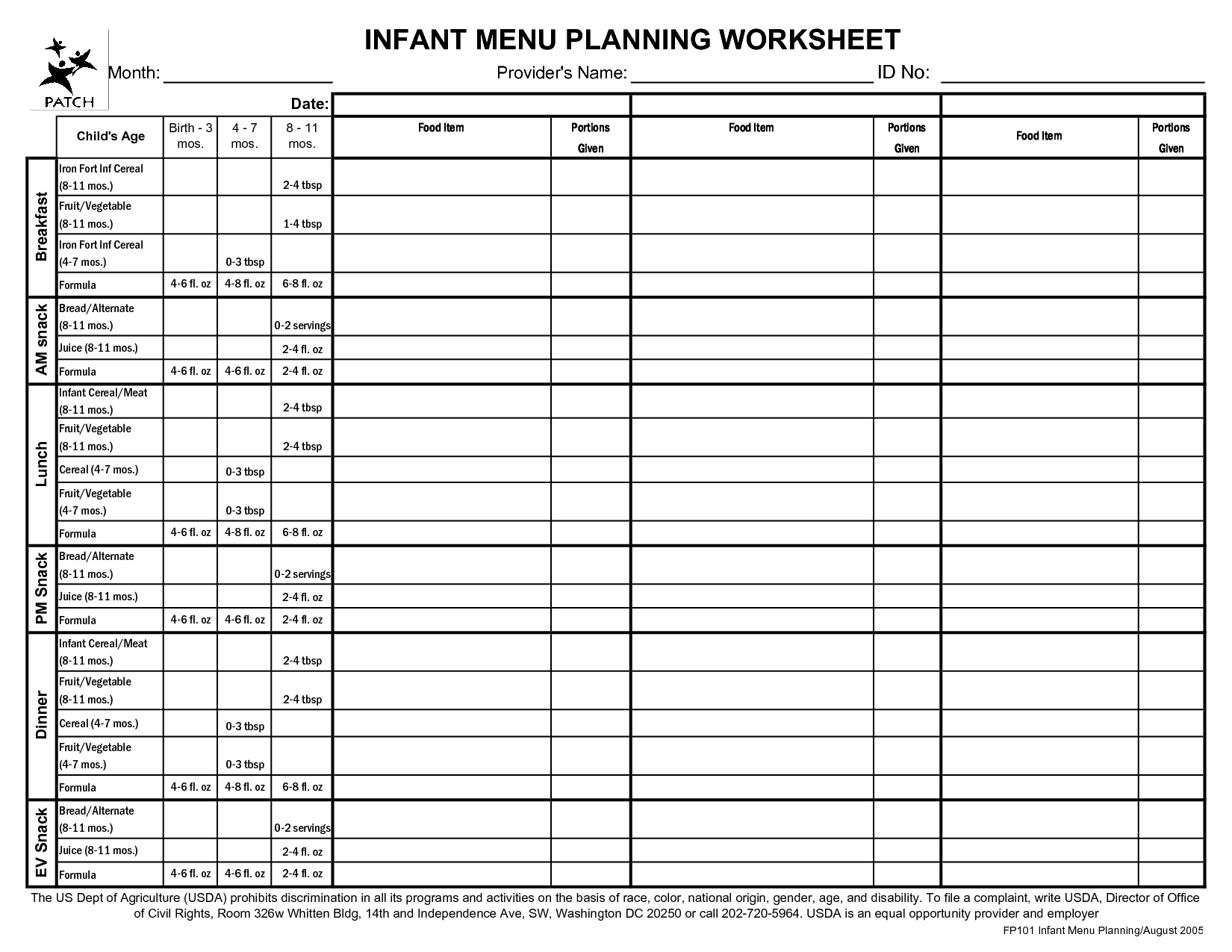 Diabetes Meal-Planning Worksheet Image