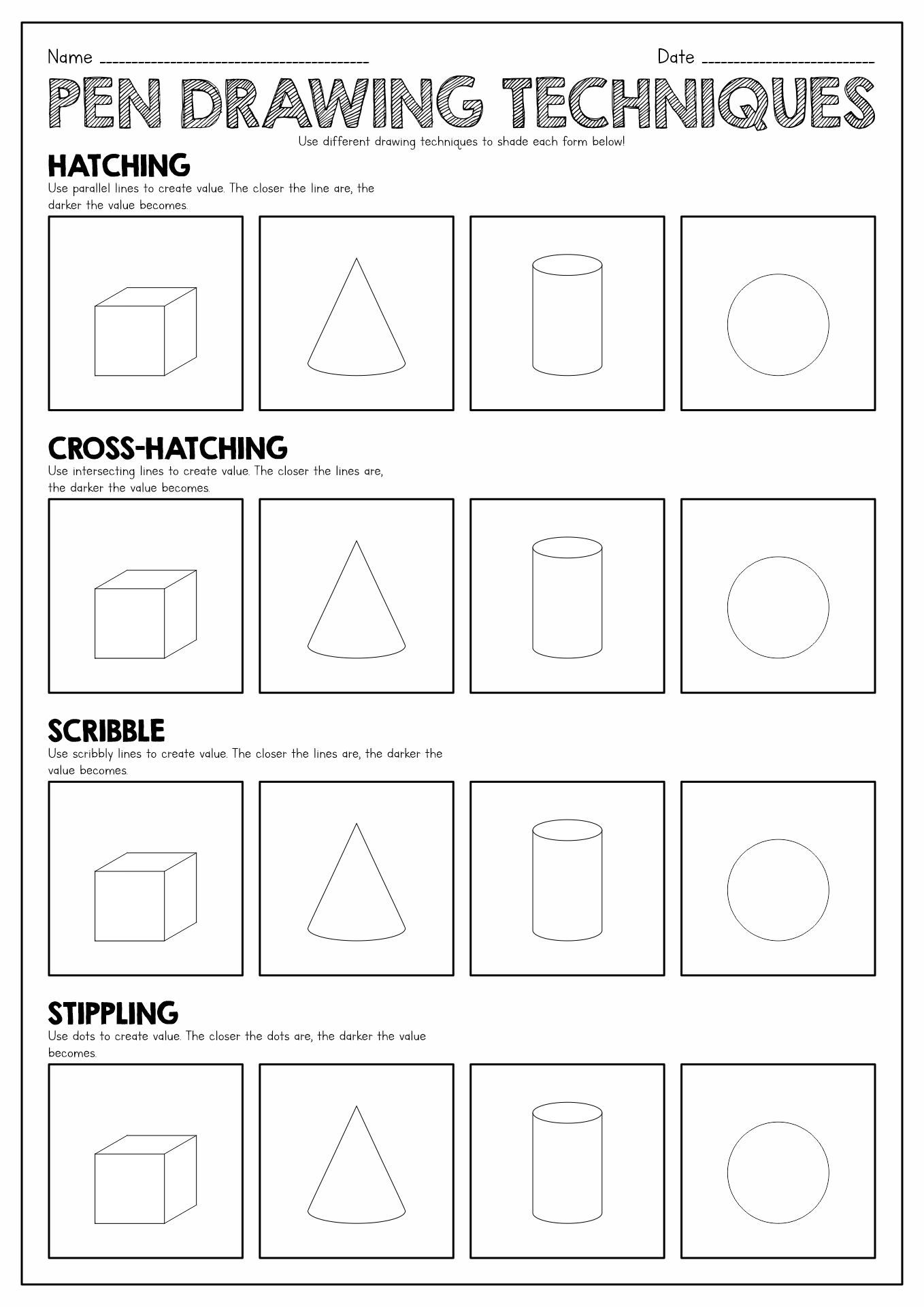 Drawing Techniques Worksheet