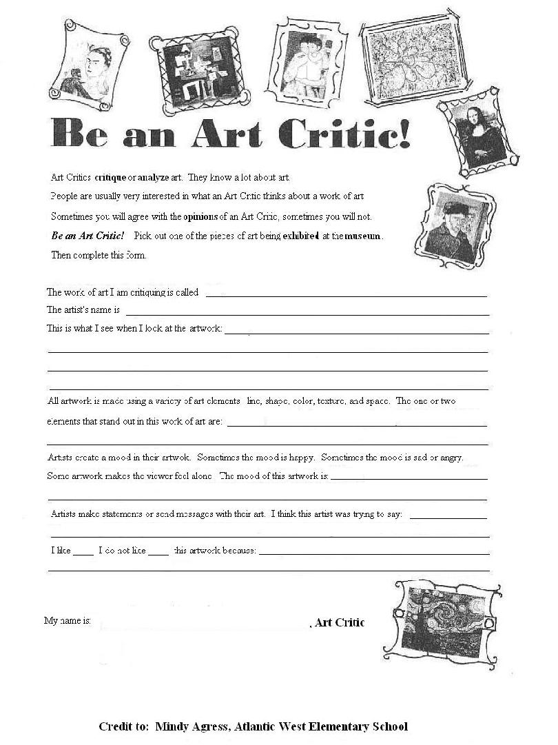 Elementary Art Critique Worksheet Image