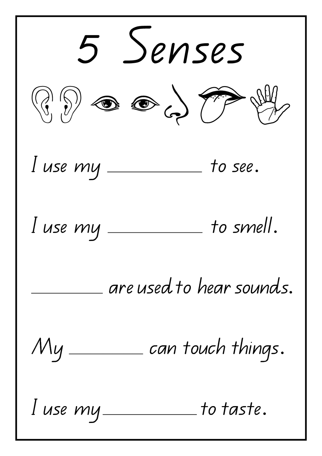Five Senses Worksheet for Grade 1