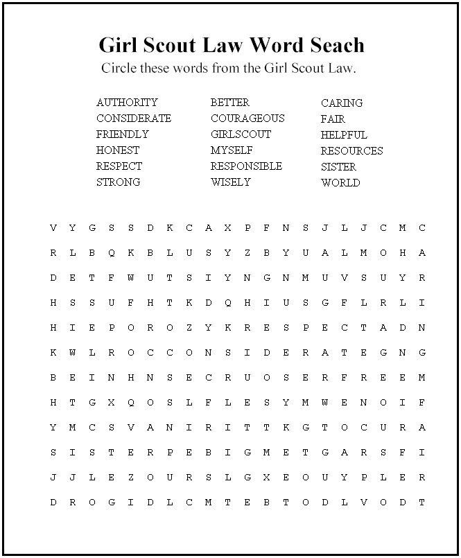 Girl Scout Law Word Search Image