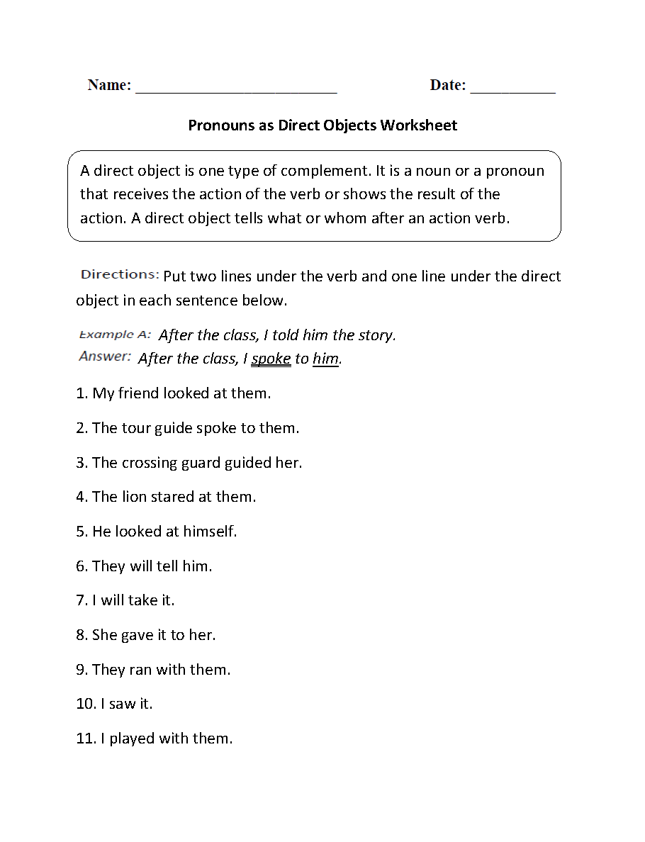 Indirect Object Worksheets 6th Grade