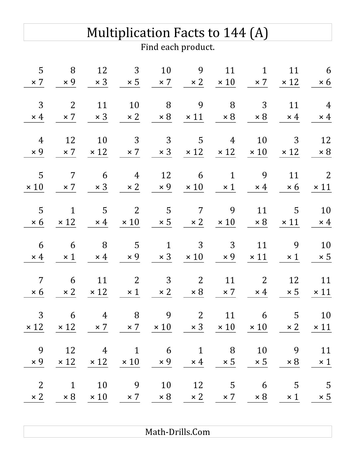 Math Fact Worksheets Multiplication Printable