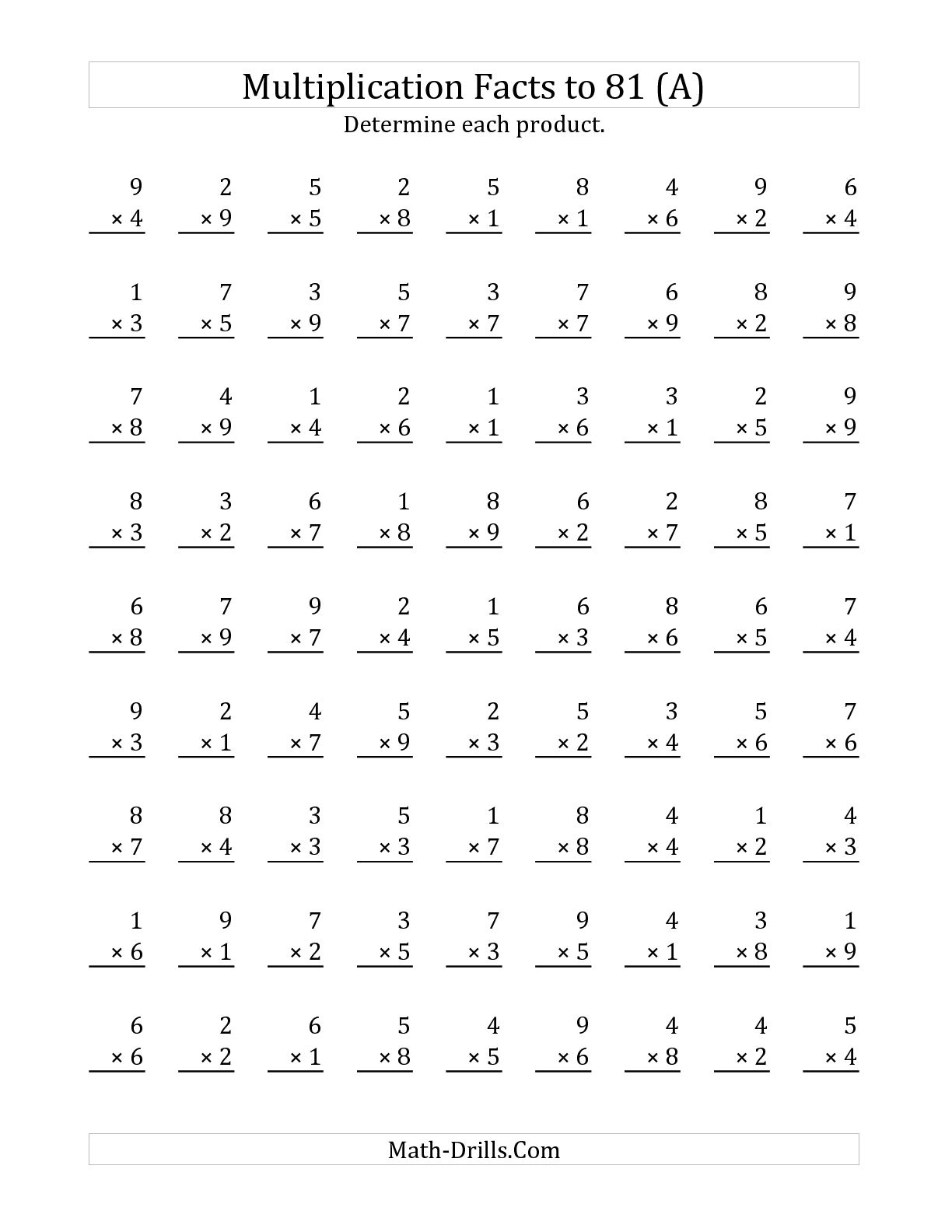 Math Multiplication Facts Worksheets