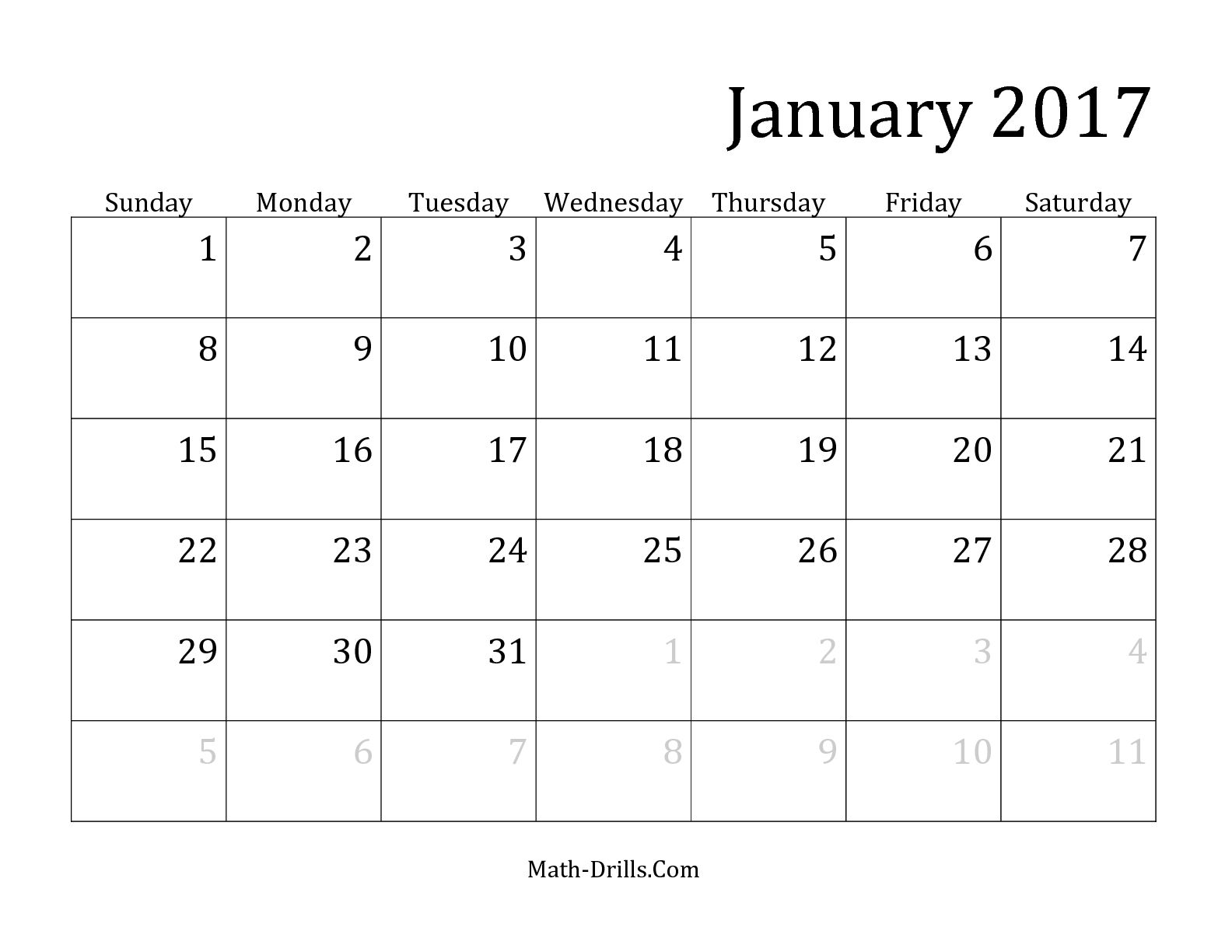 Monthly Printable Calendar February 2017 Image