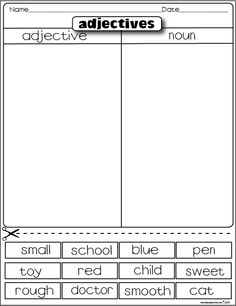 Nouns Verbs Adjectives Worksheets 1st Grade Image
