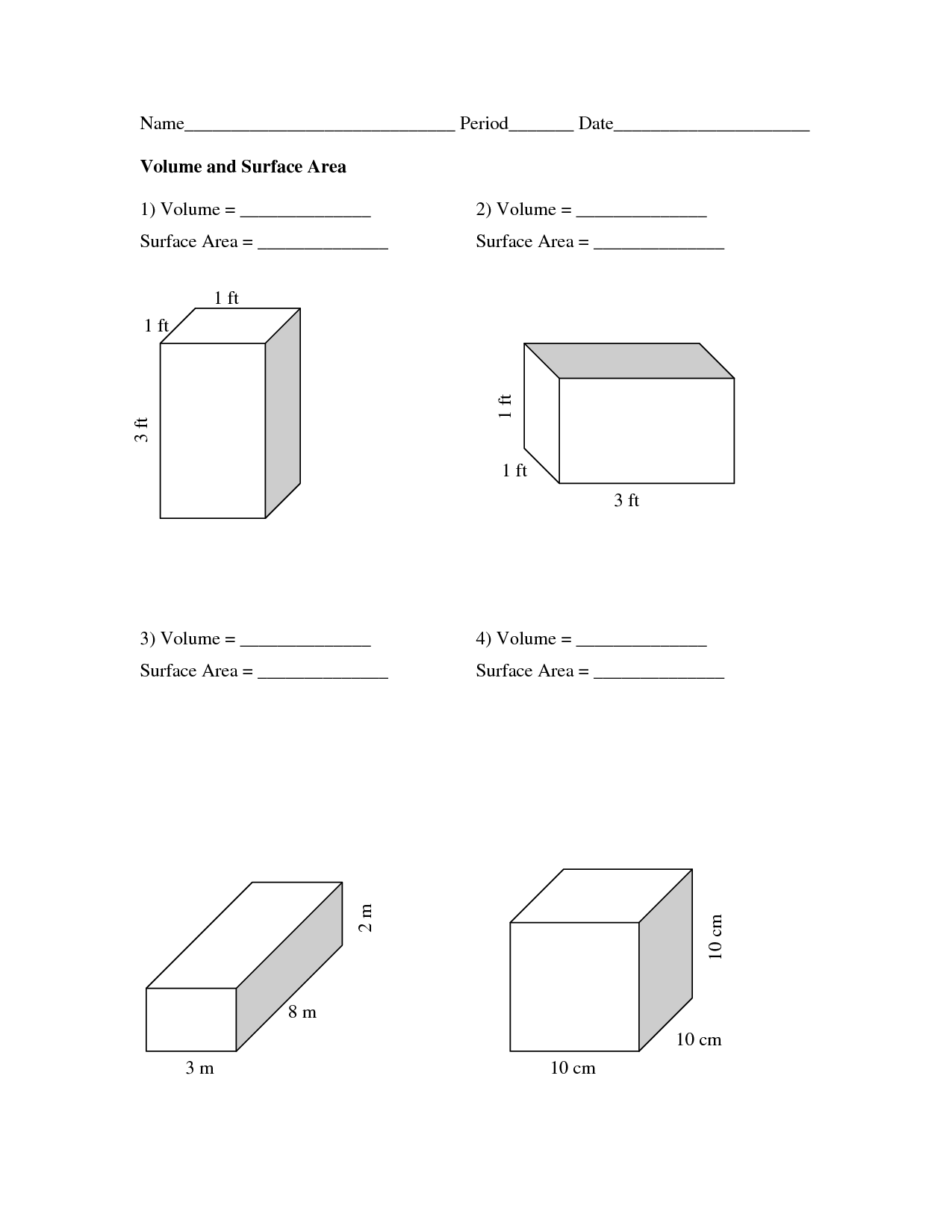Surface Area and Volume Worksheets Image