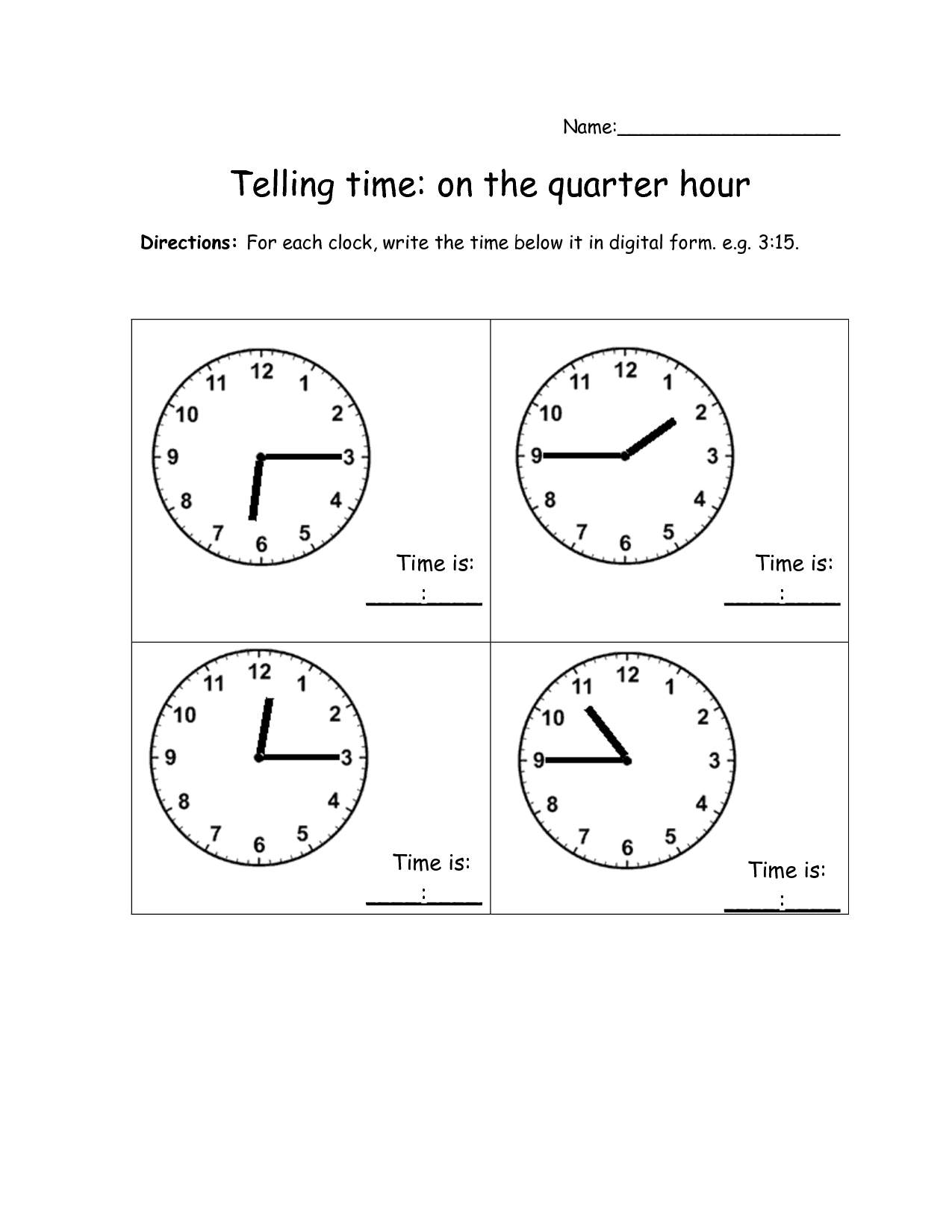 Telling Time Worksheets Quarter Hour Image