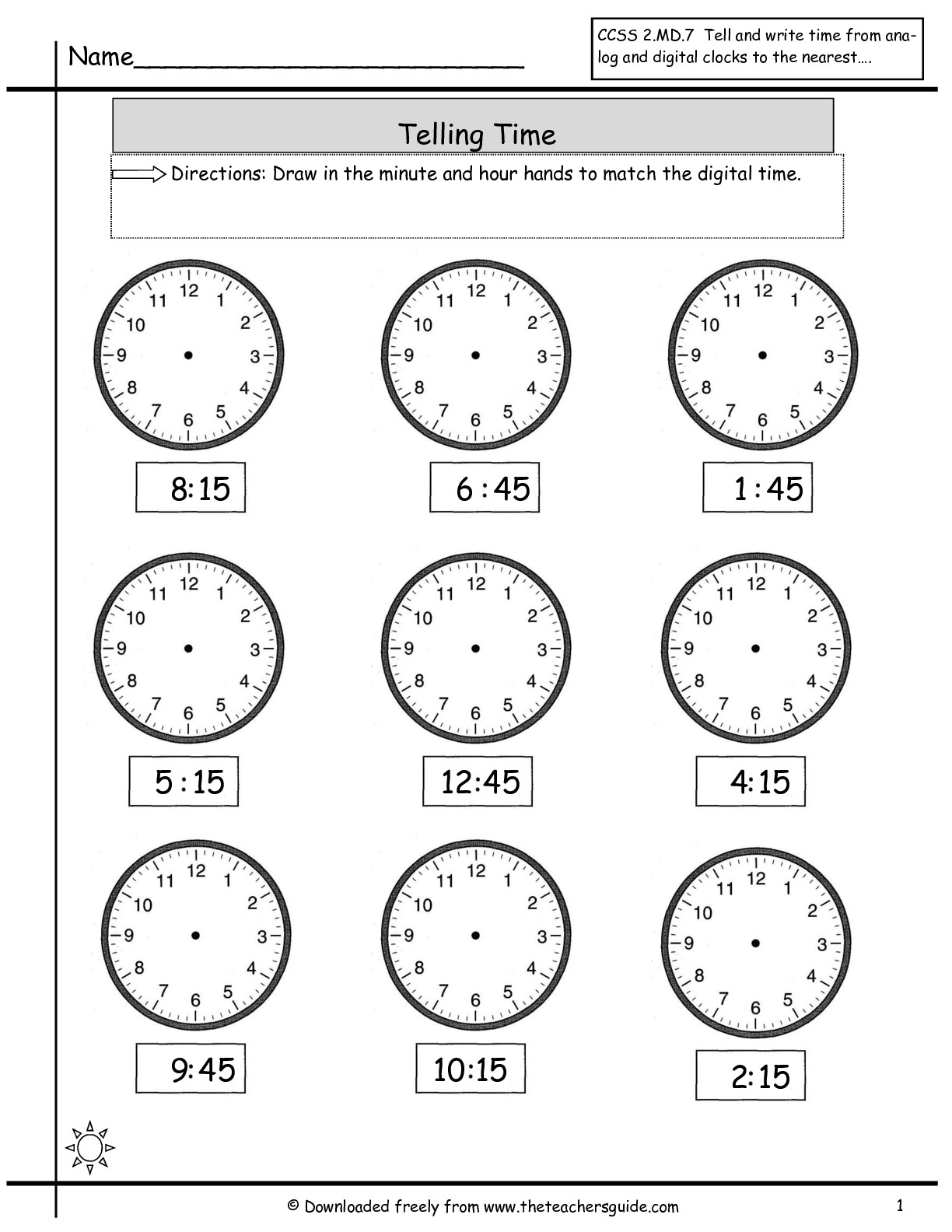 Telling Time Worksheet Quarter Hour Clock