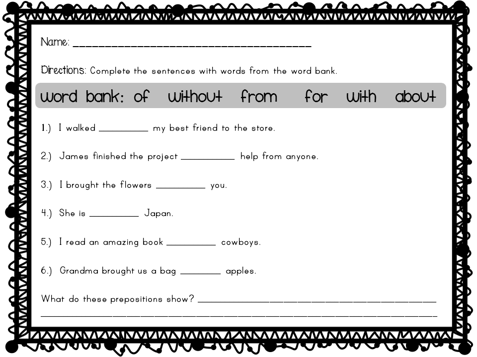 2nd Grade Preposition Worksheet Image