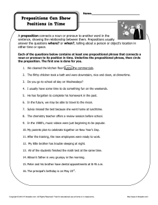 5th Grade Prepositions Worksheets